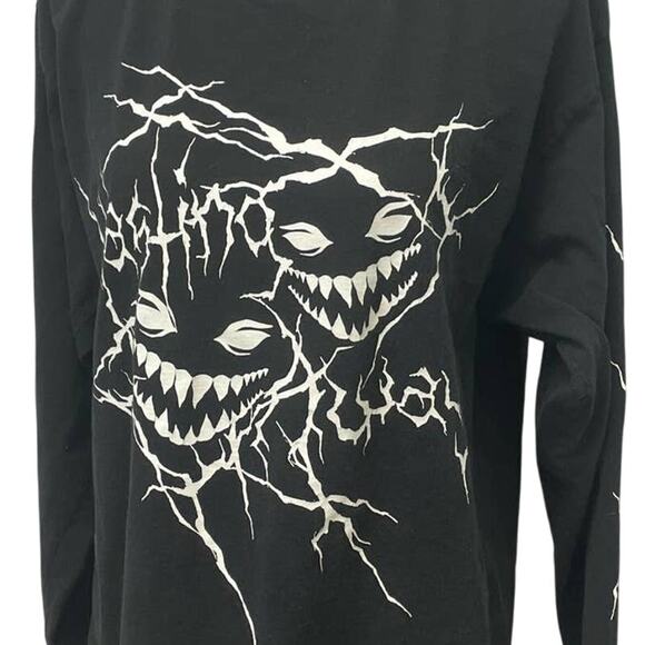 Bokeh Mens Large Wasting Away Cheshire Goblin Face Long Sleeve PolyCotton Tee - Picture 2 of 5